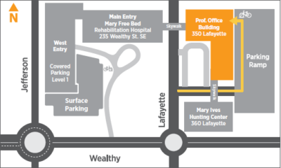 Parking ramp map to Mary Free Bed Professional Building Meijer Conference Center