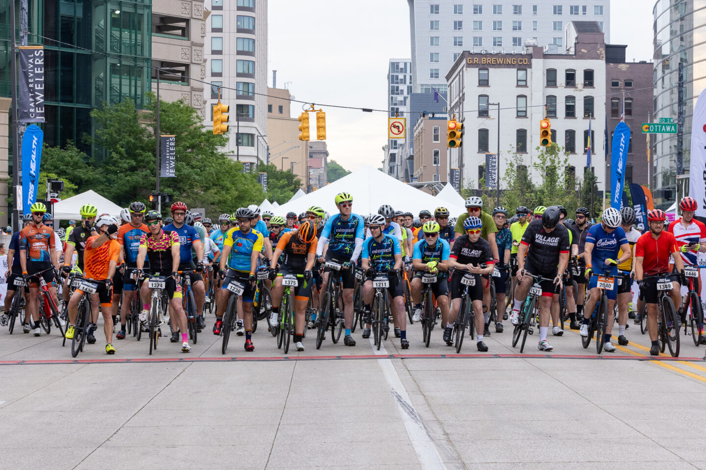 riders line up for the cycling event the Gran Fondo